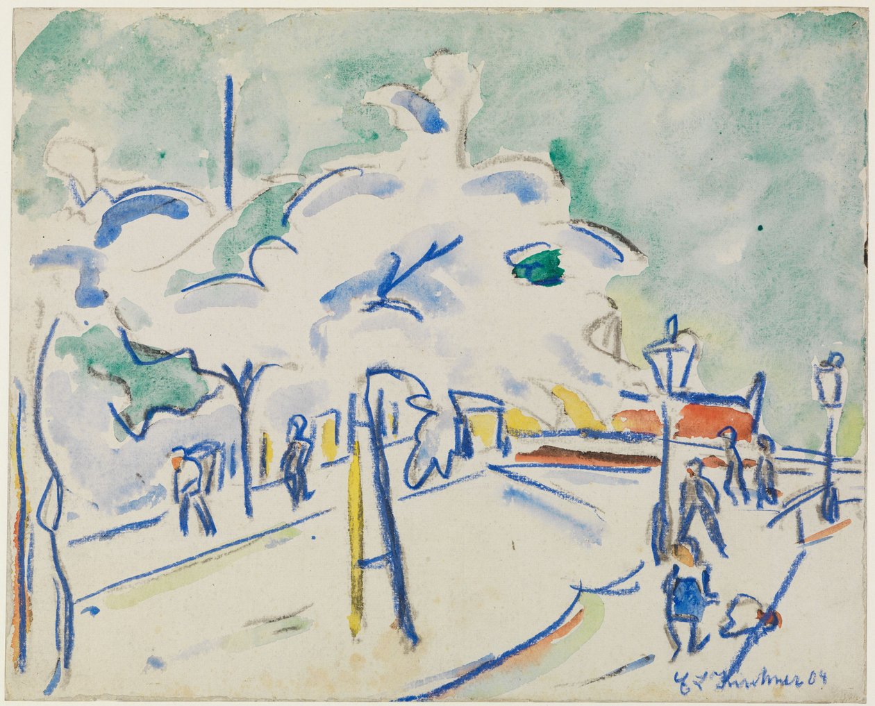 Strandpromenad med träd (Dresden) av Ernst Ludwig Kirchner