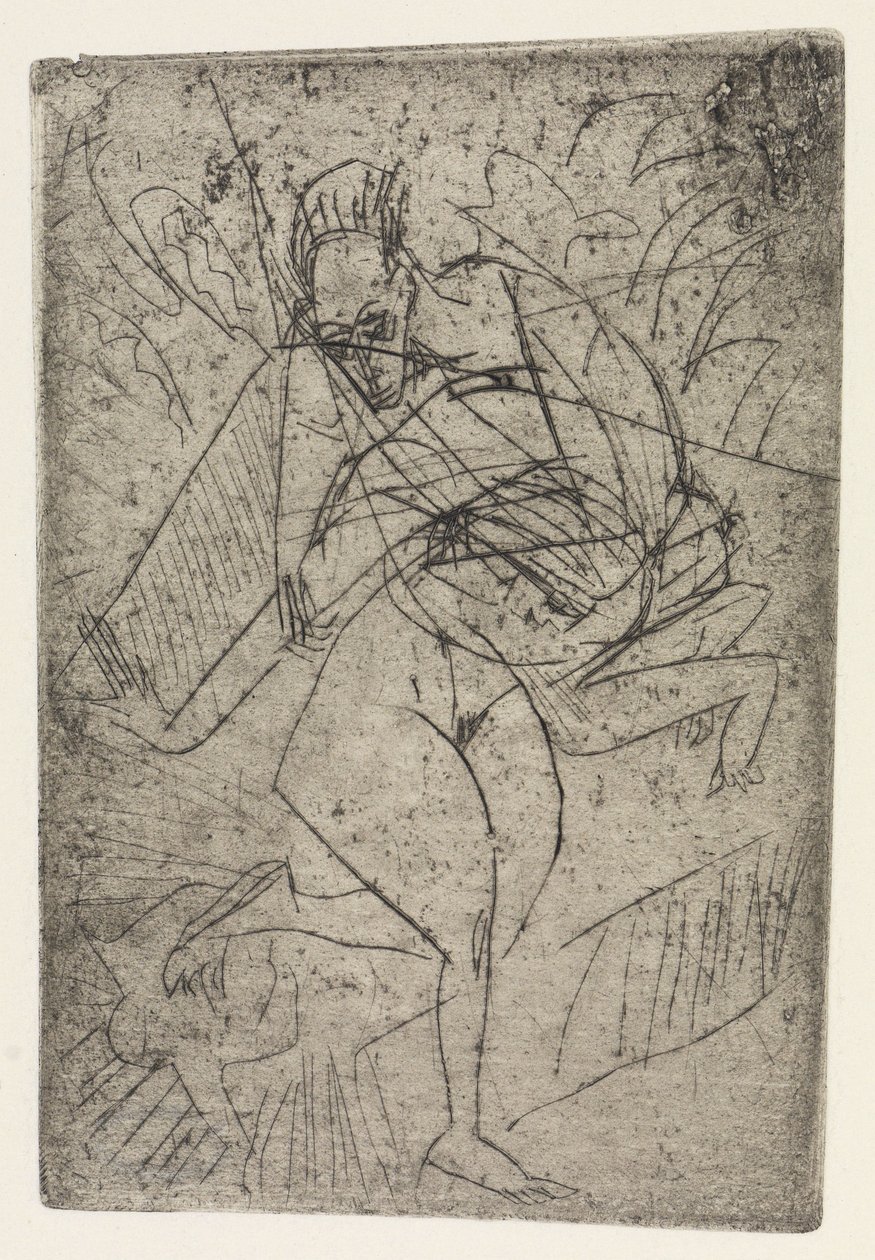 Våldtäktsscen/Tre sittande nakna personer i rummet av Ernst Ludwig Kirchner