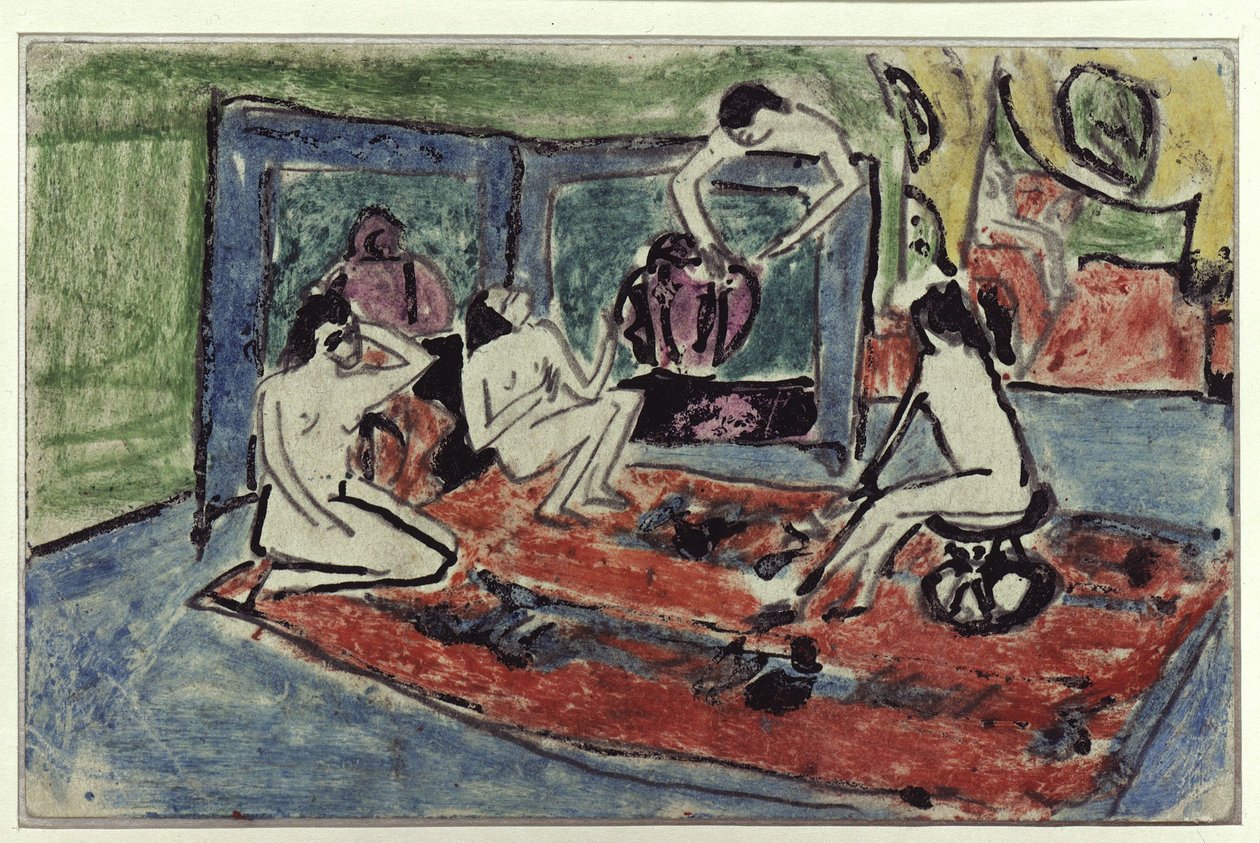 Fyra nakna i ateljén (vykort till Maschka Müller) av Ernst Ludwig Kirchner