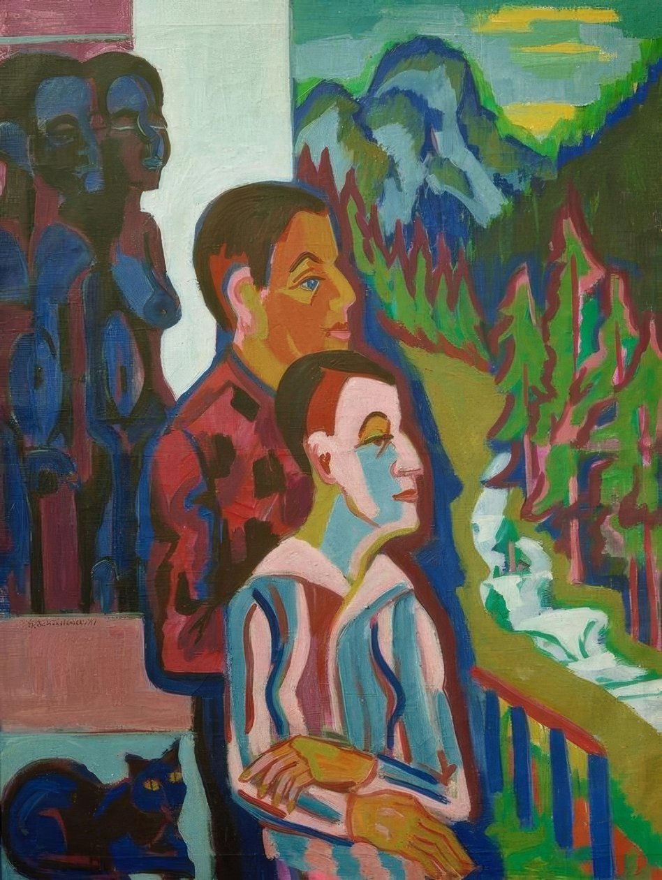 Innan soluppgången – även med Erna framför Wildbodenhaus av Ernst Ludwig Kirchner