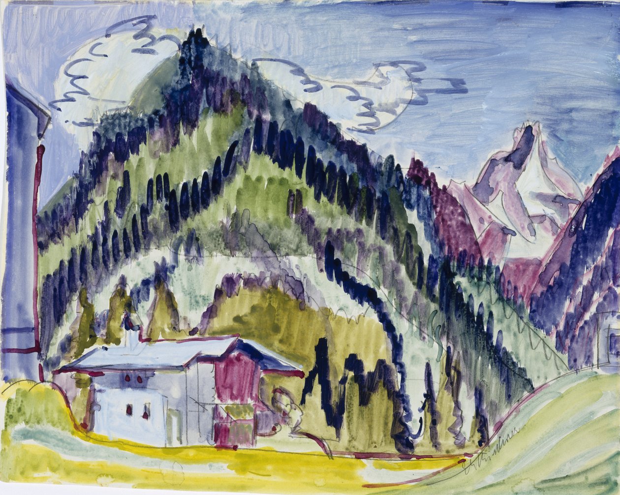 Wilderness Home, 1924-25 (wc & grafit på papper) av Ernst Ludwig Kirchner