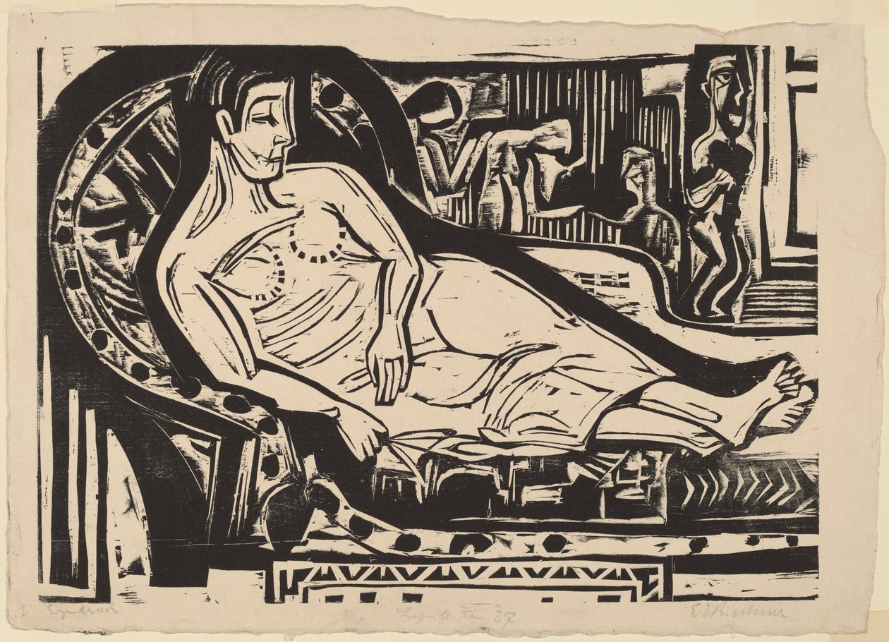 Kvinna som ligger på en soffa av Ernst Ludwig Kirchner