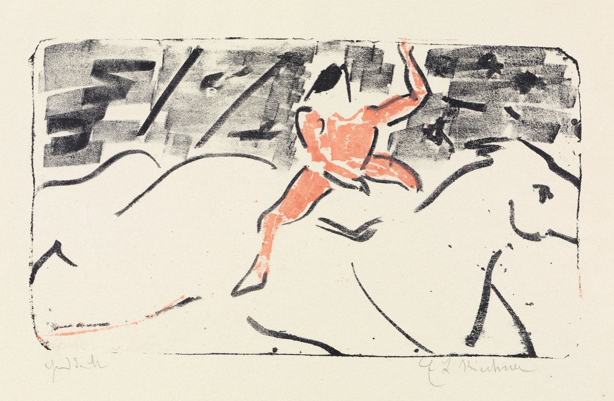 Cirkusryttare på en grå häst (jockey) av Ernst Ludwig Kirchner
