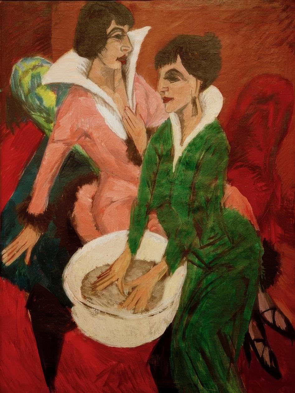 Två kvinnor med handfat; Systrarna av Ernst Ludwig Kirchner
