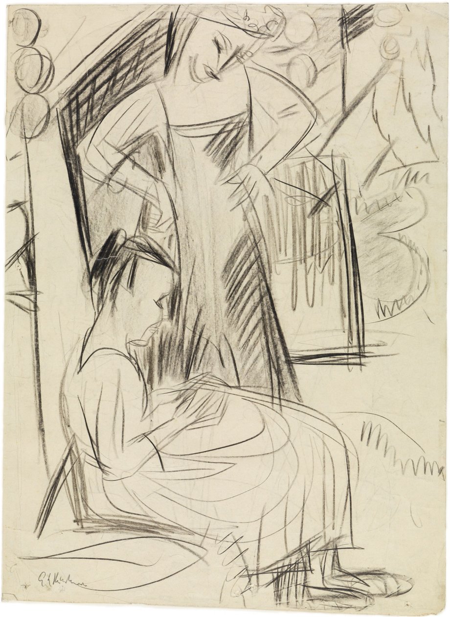 Två flickor framför huset av Ernst Ludwig Kirchner