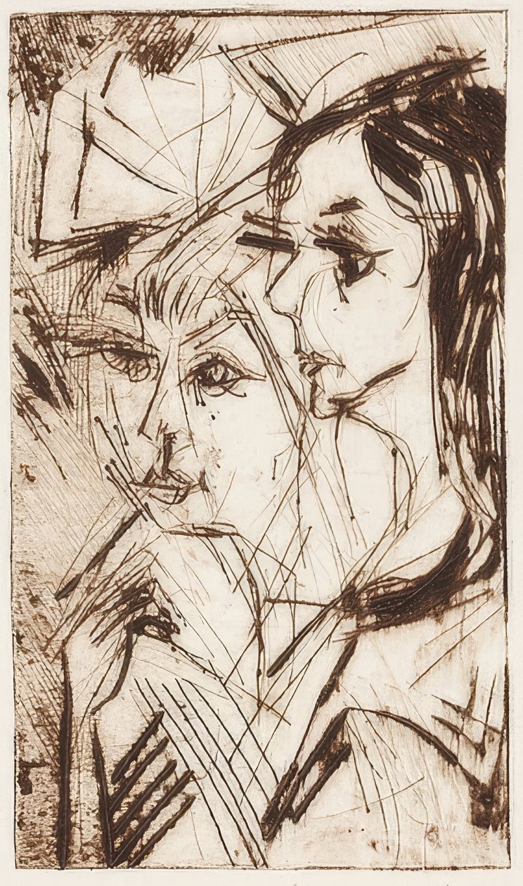 Två flickhuvuden. 1919 av Ernst Ludwig Kirchner