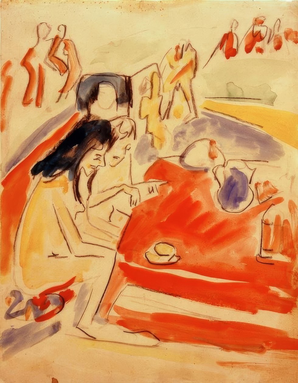Två flickor som sitter vid bordet av Ernst Ludwig Kirchner