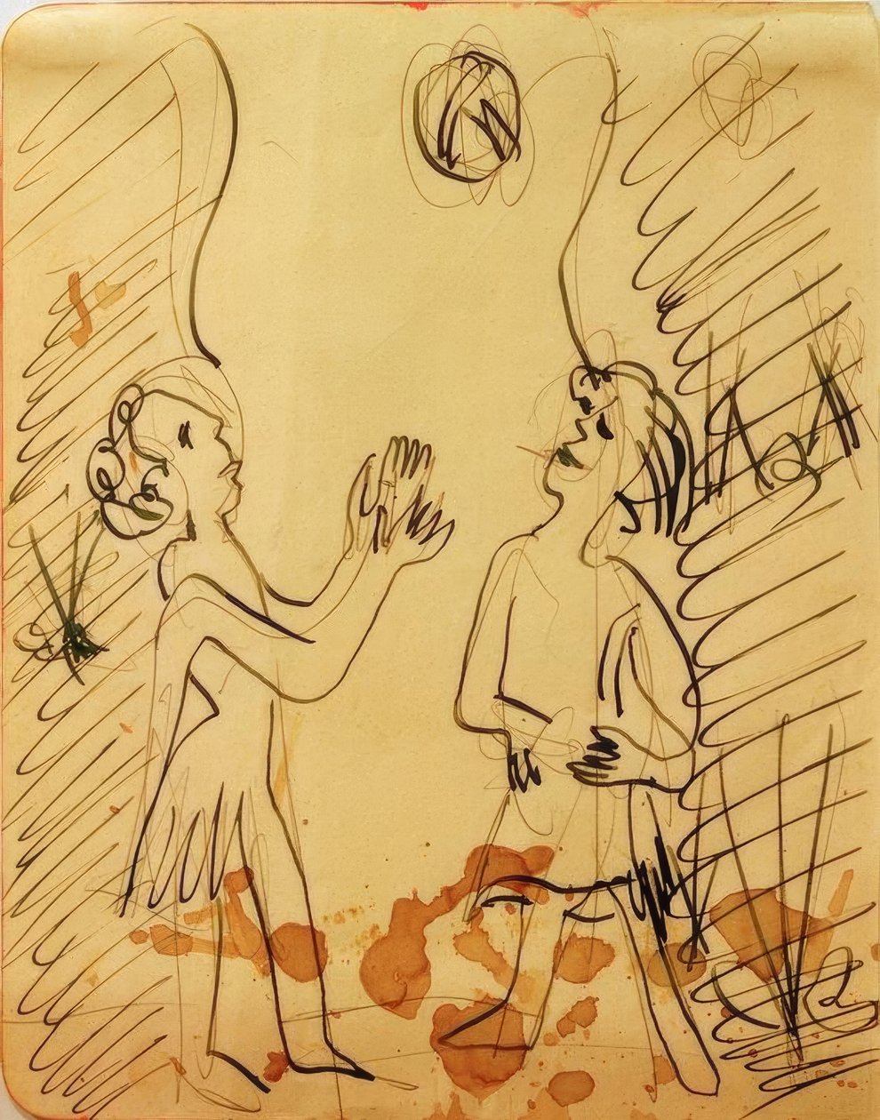 Två flickor som spelar boll av Ernst Ludwig Kirchner