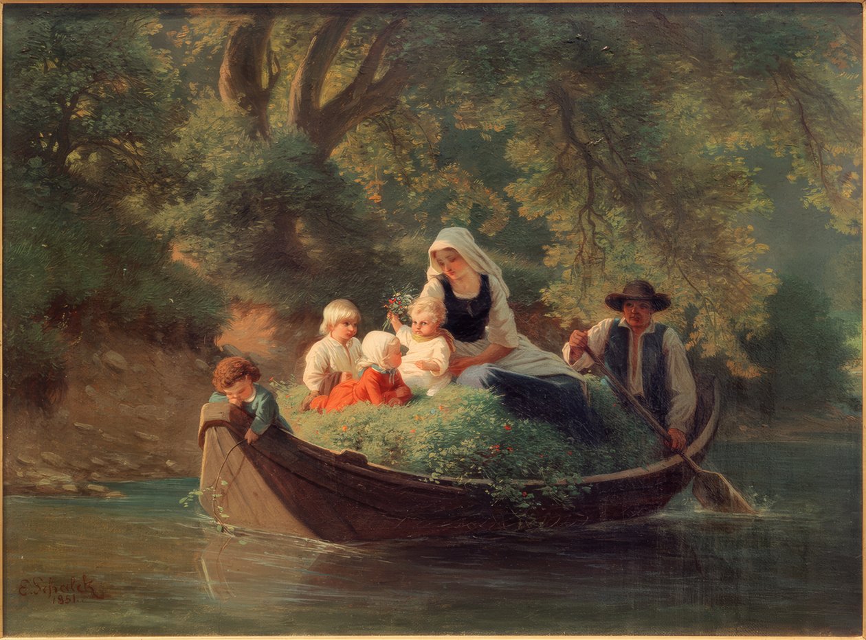 Bondfamilj i en båt av Ernst Schalck