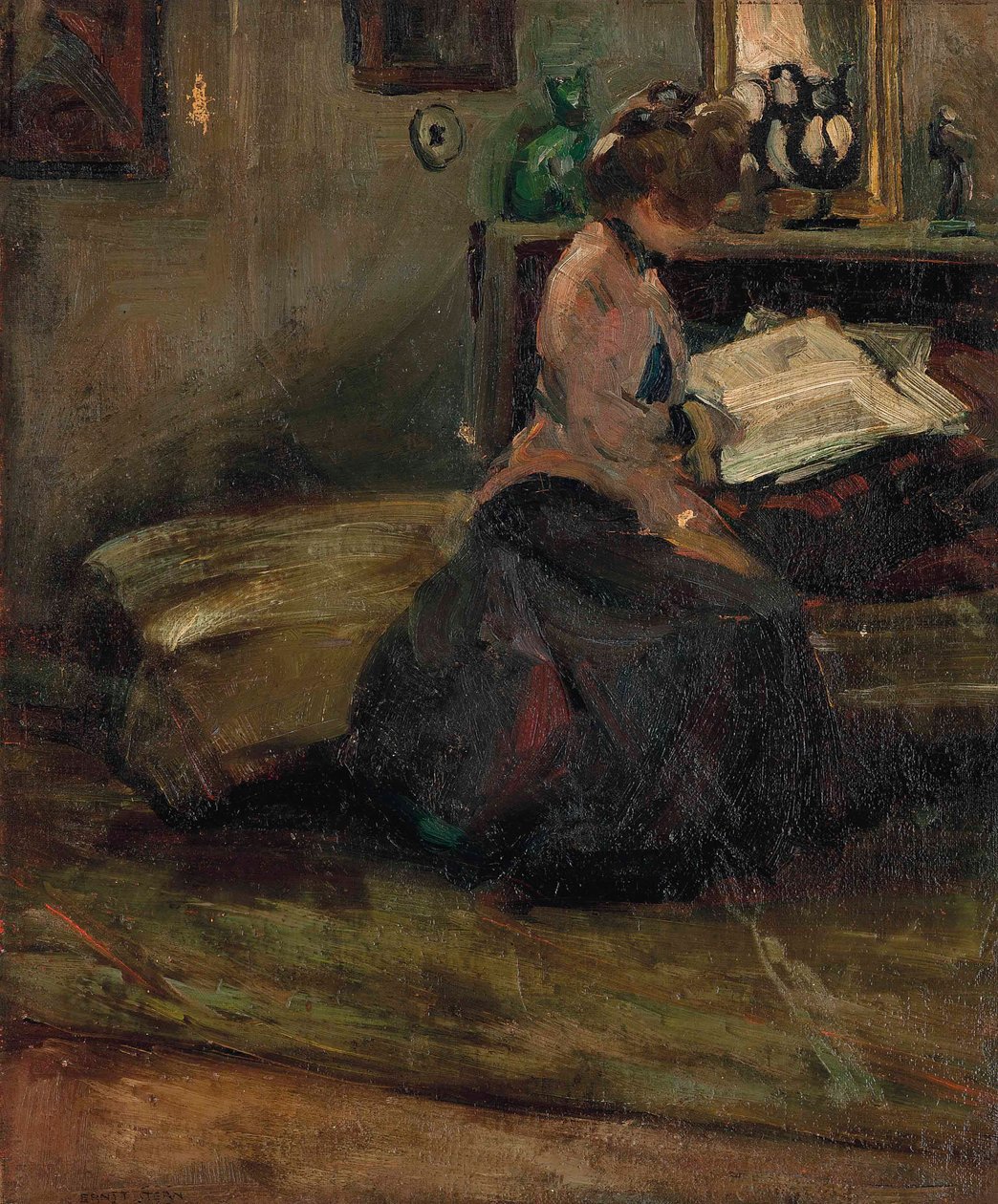 Lady Reading (olja på duk) av Ernst Stern