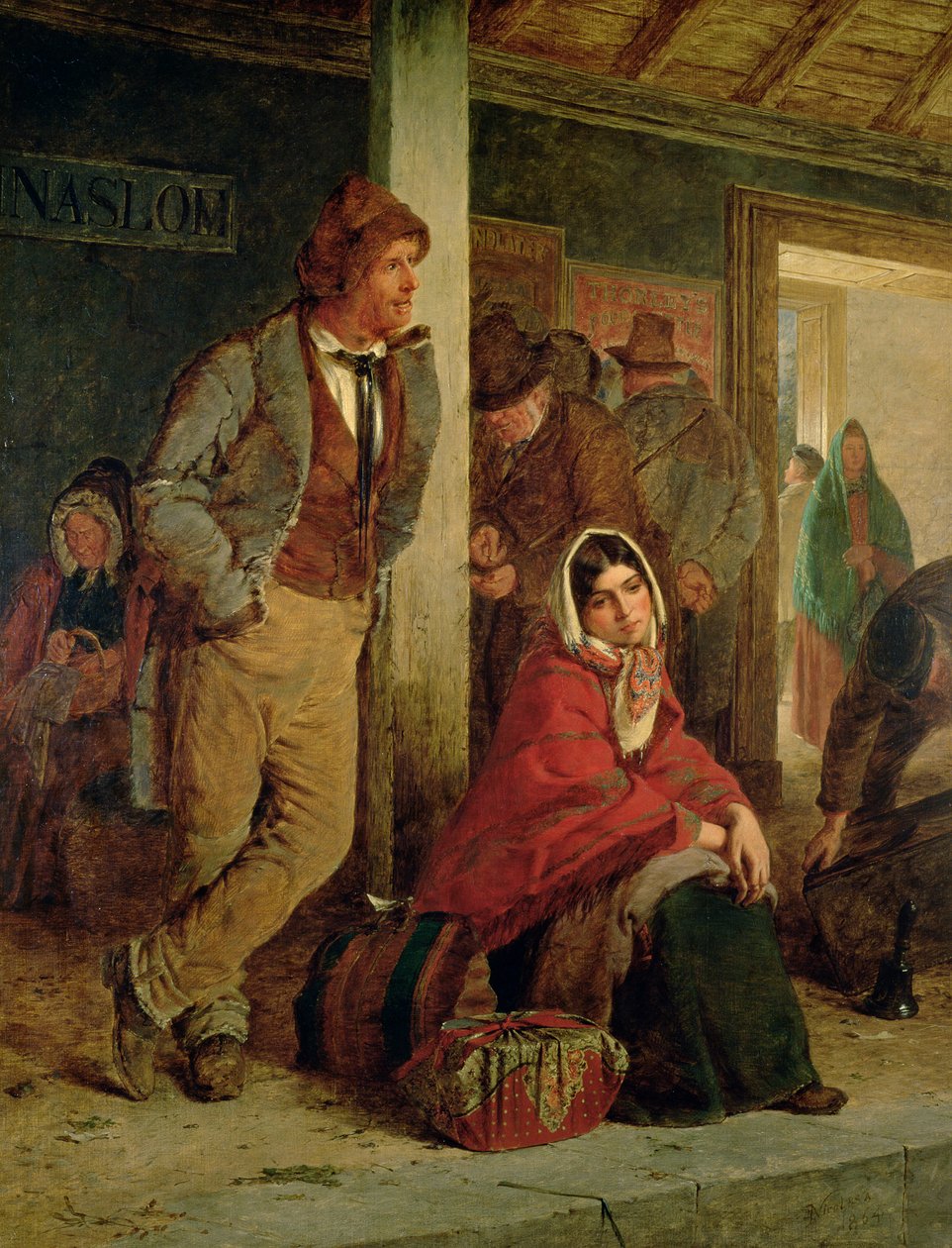 Irländska emigranter som väntar på ett tåg, 1864 av Erskine Nicol