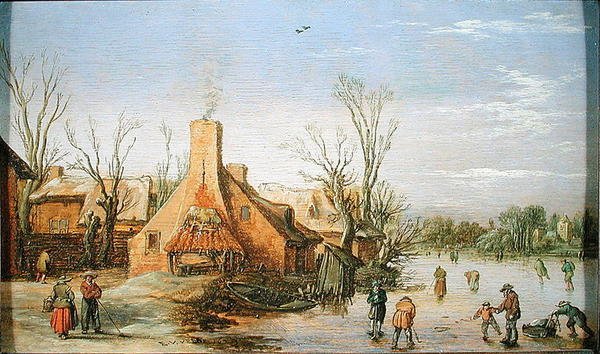 A Village in Winter, 1623 (olja på panel) av Esaias I van de Velde