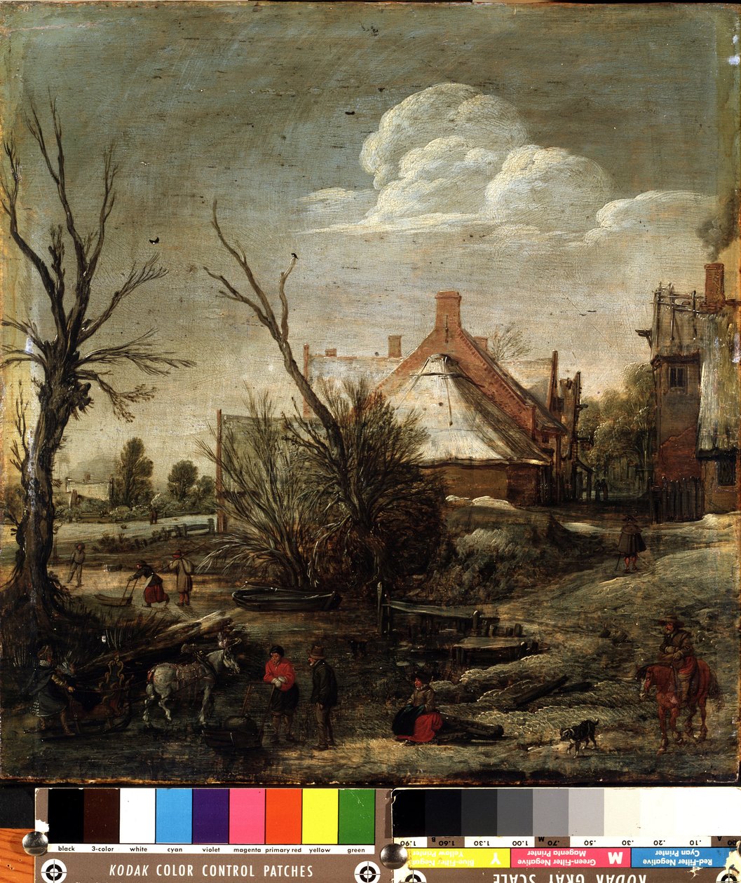 Vinter (vinter). Målning av Esalas van de Velde (1591-1630). Olja på trä, 37,5 x 35,5 cm av Esaias I van de Velde