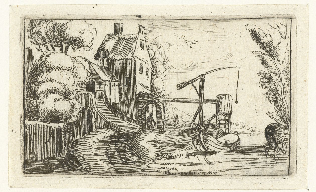 Hus eller fabrik vid en kanal Små landskap (serietitel) av Esaias van de Velde (rejected attribution)