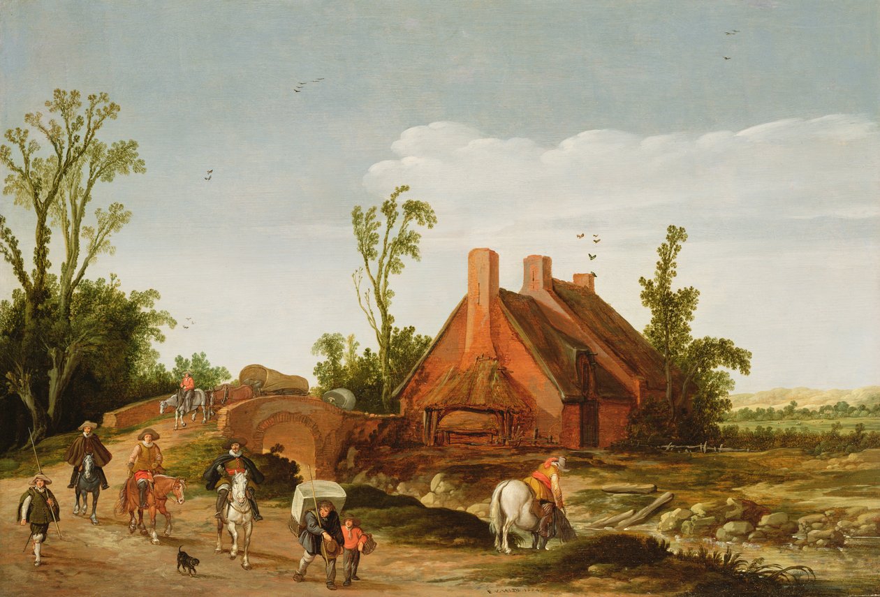 Ett skogslandskap med resenärer på spår, 1624 av Esaias van de Velde