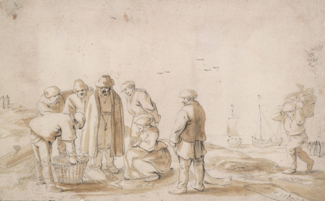 Fiskhandlare på stranden av Esaias van de Velde