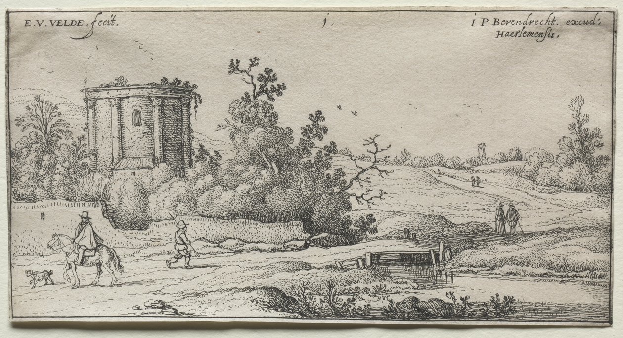 Landskap: Landskap med ruiner av ett romerskt tempel av Esaias van de Velde