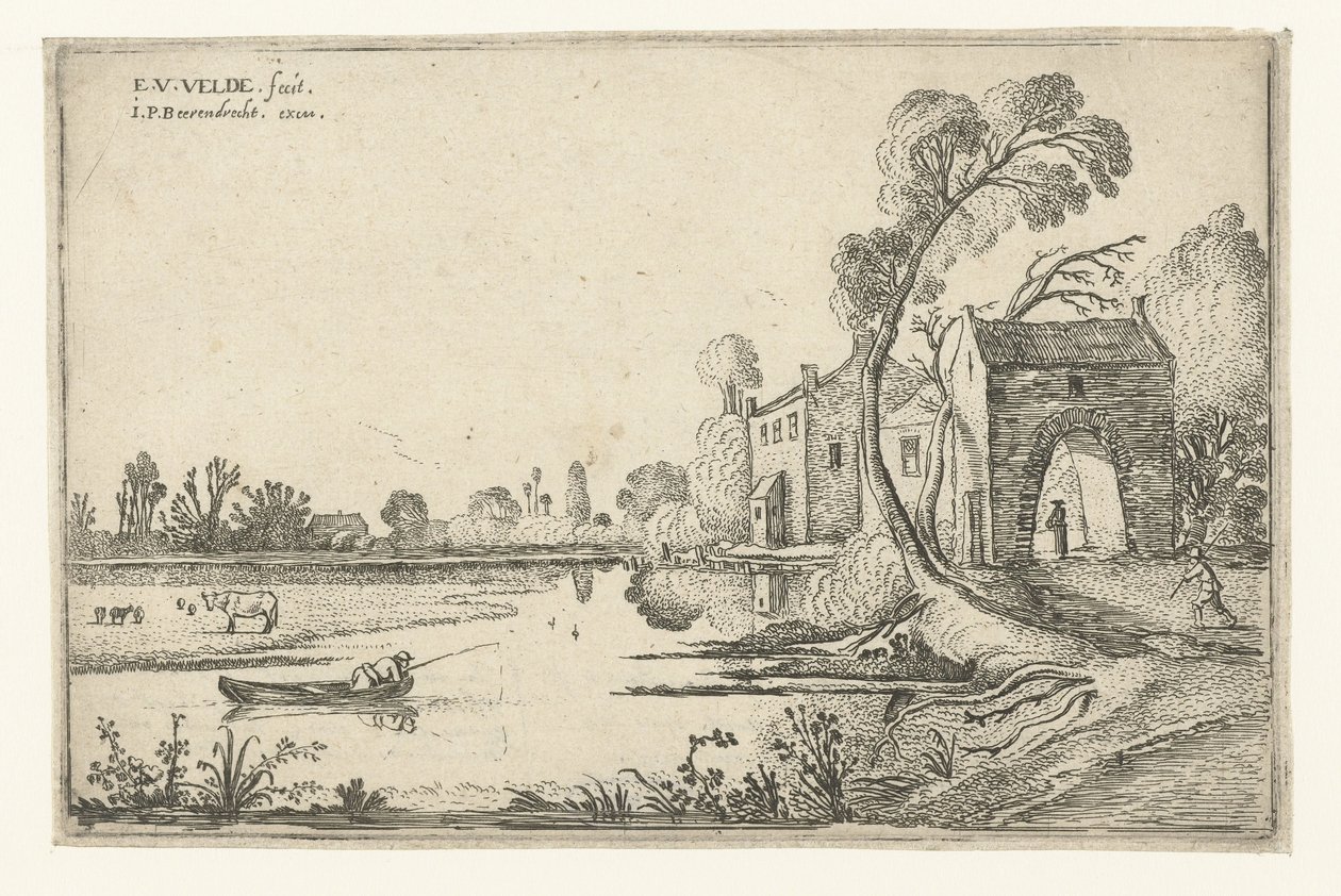 Landskap med flod och porthus Landskapslandskap (serietitel) av Esaias van de Velde