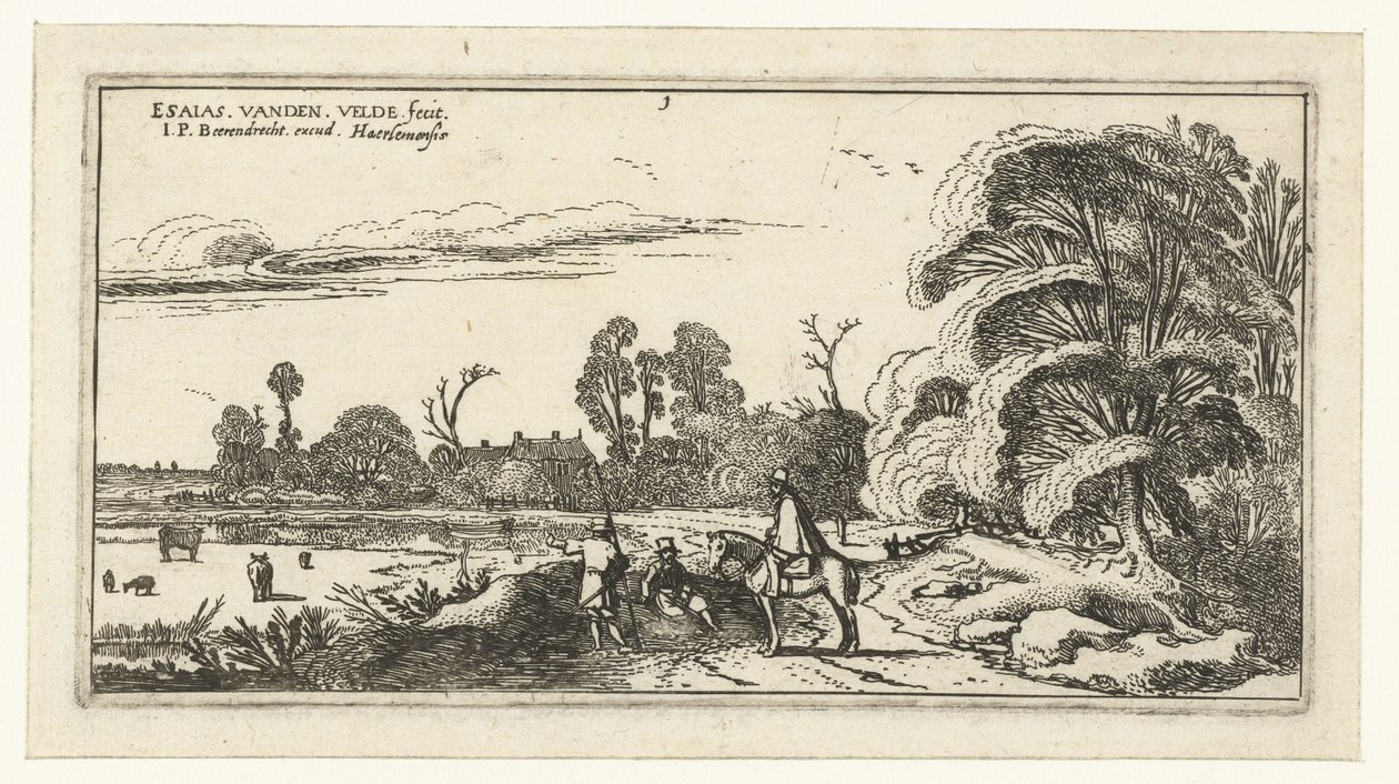 Ryttare och vandrare på en väg nära Lisse Landskap (serietitel) av Esaias van de Velde