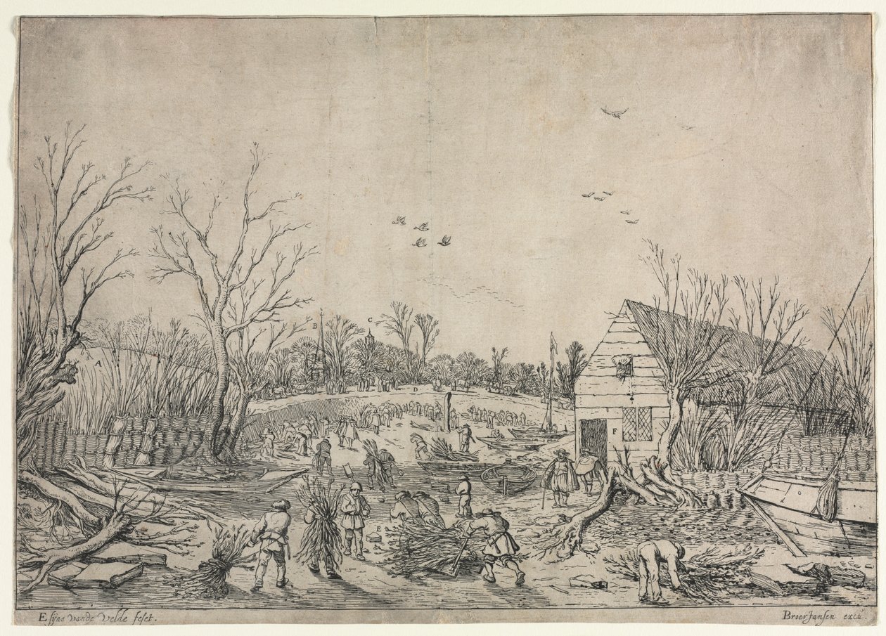 Den stora översvämningen den 10 januari 1624 (eller reparera den brutna vallen vid floden Lek av Vianen, 1624) av Esaias van de Velde