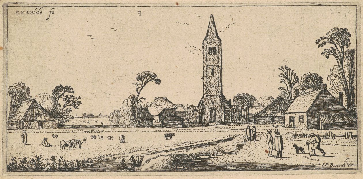 Landskap med en äng och en bykyrka av Esaias van de Velde I