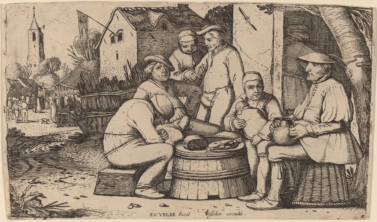 Bönder lunchar utomhus av Esaias van de Velde I