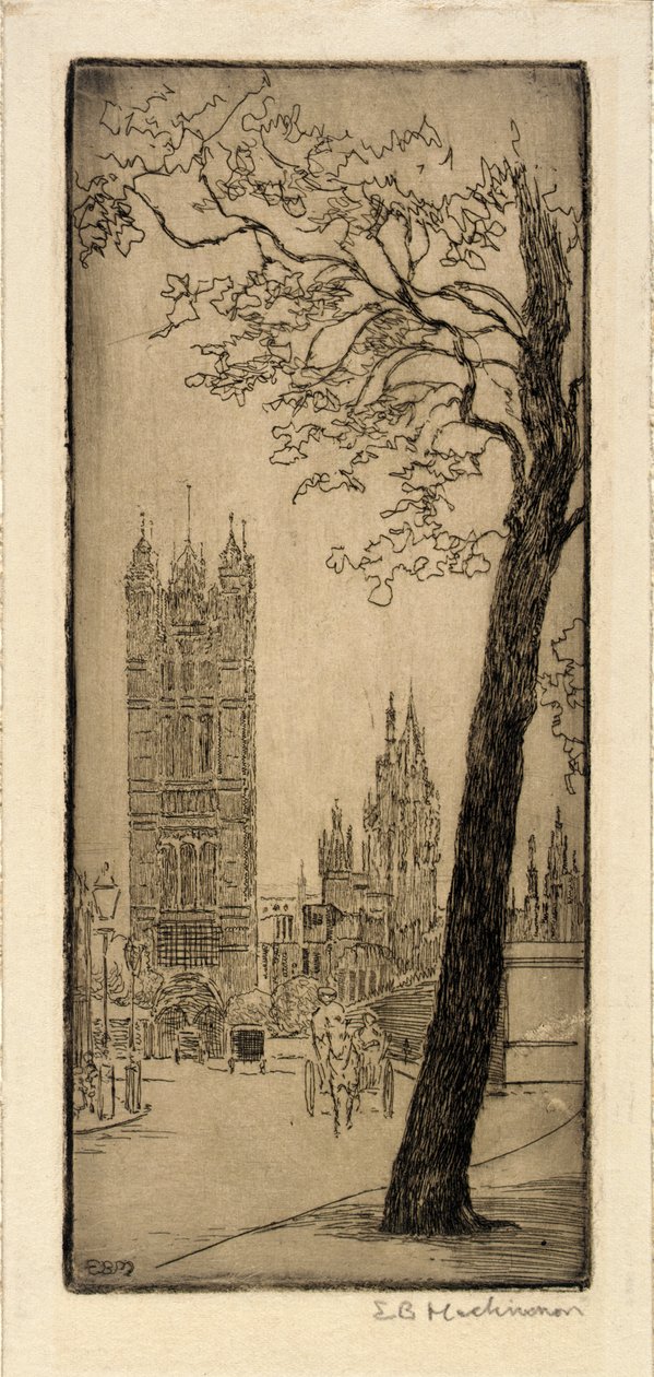 London-scen med kyrka av Esther Blaikie MacKinnon