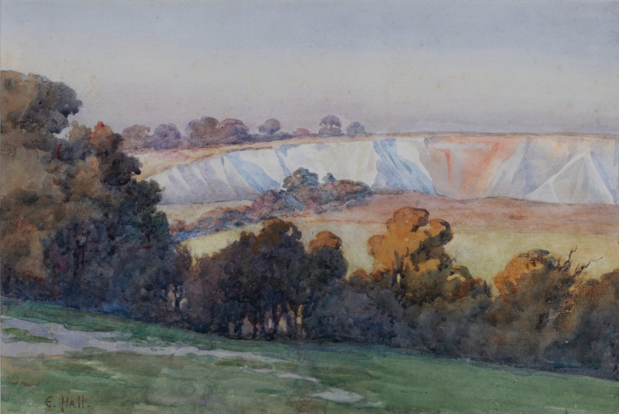 Coulsdon Quarry från Farthing Downs (wc på papper) av Ethel Hall