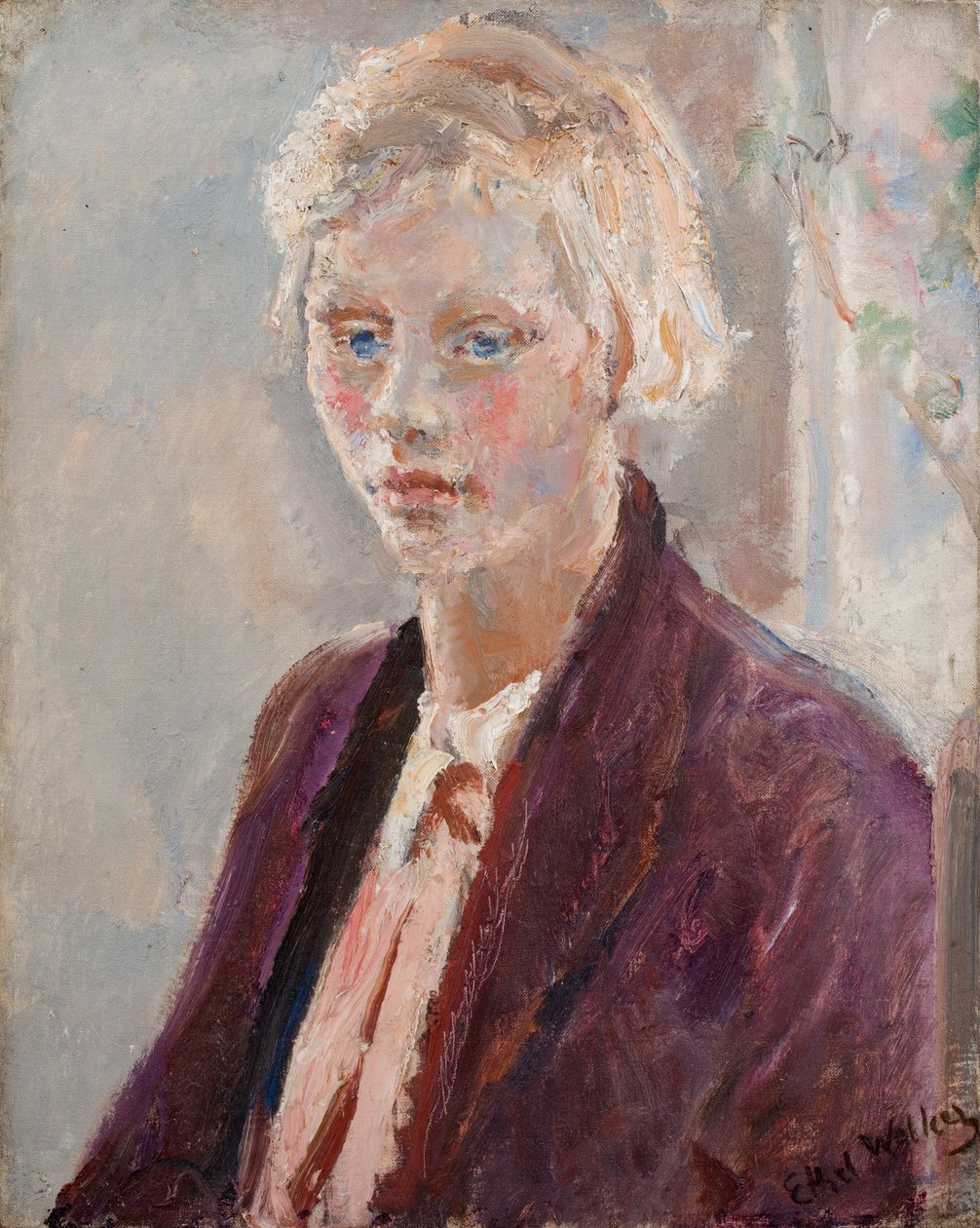 Blonde Girl in a Purple Jacket, ca 1935 (olja på duk) av Ethel Walker