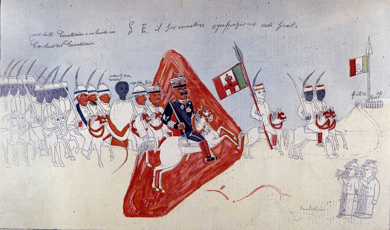 Abessinisk teckning som föreställer general Baratieri som går mot Adigrat av Ethiopian School