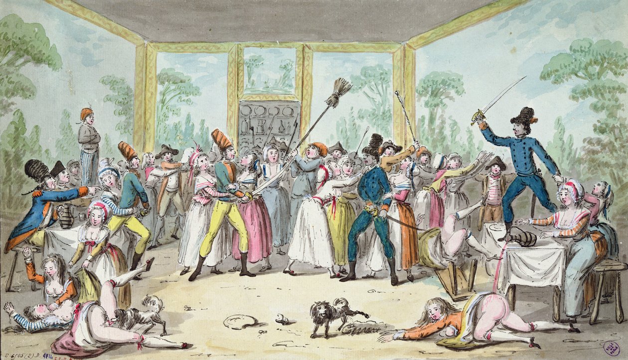 Tukio la ghasia katika tavern wakati wa Mapinduzi ya Ufaransa, c.1789 Swedish av Etienne Bericourt