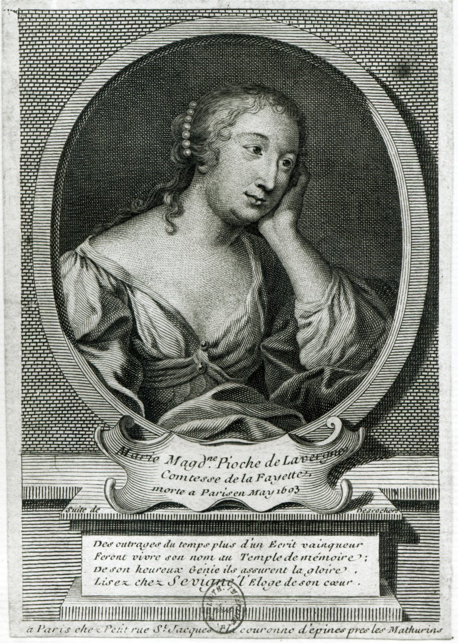 Medaljongporträtt av Madame de La Fayette, fransk författare av Etienne Jehandier Desrochers