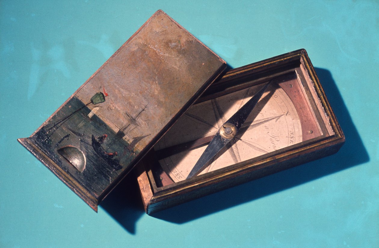 Trågkompass med dekorerat trälock, ca 1800 (mixed media) av Etienne Lenoir