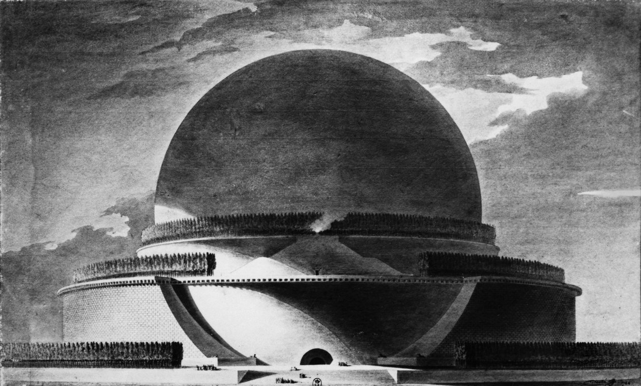 Design för Newtons cenotaf, 1764 (bw-foto) av Etienne Louis Boullee