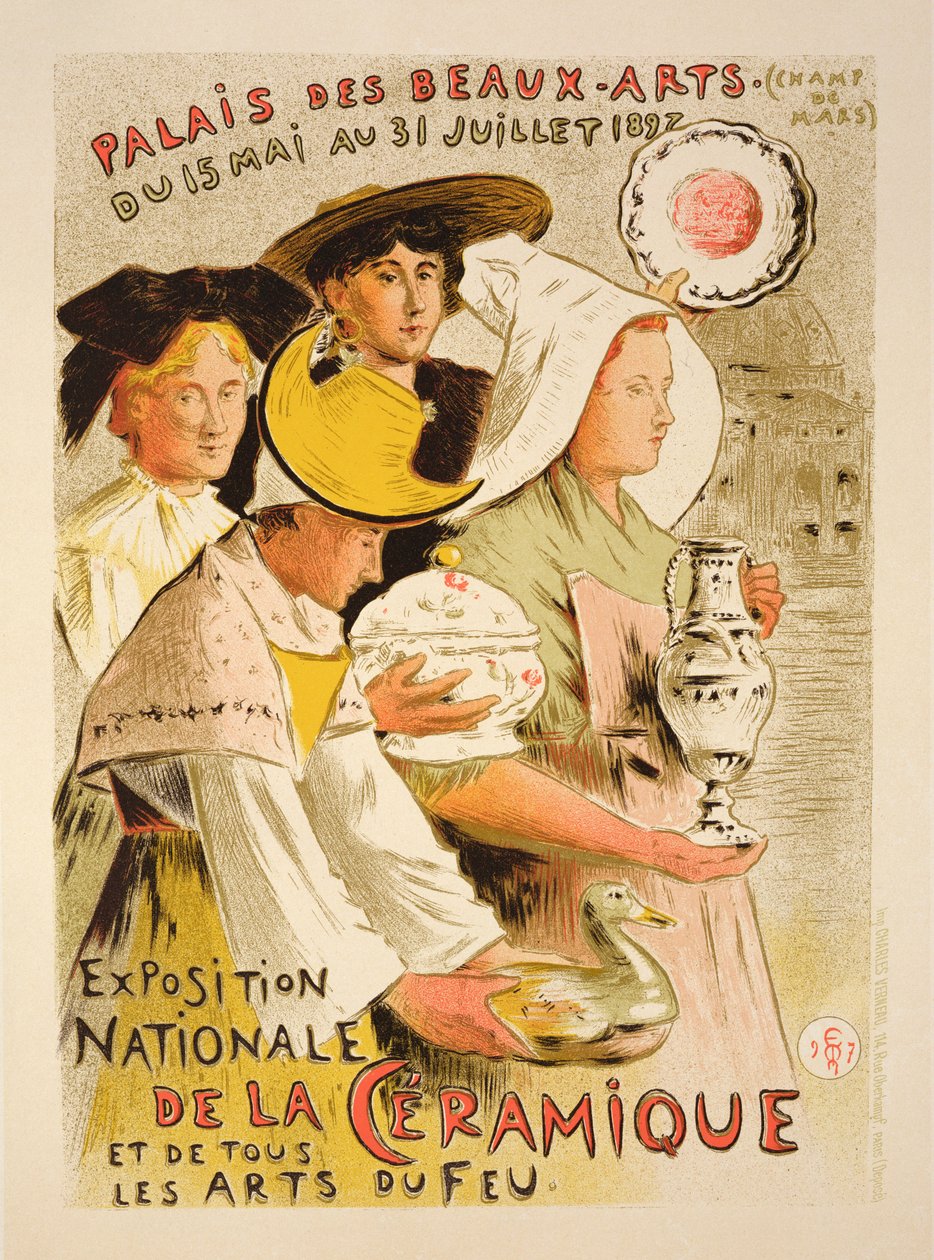 Reproduktion av en affisch som annonserar "National Exhibition of Ceramics", 1897 av Etienne Moreau Nelaton