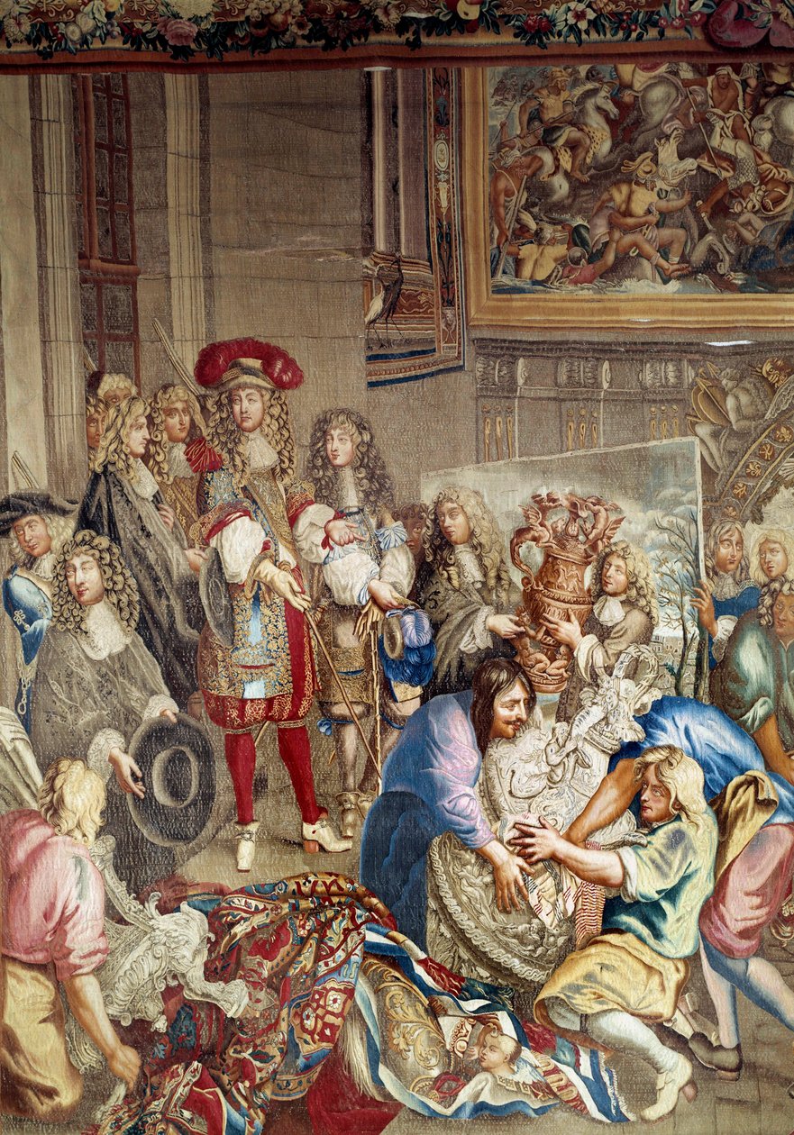 Besök av Ludvig XIV på Manufacture des Gobelins i närvaro av Jean Baptiste (Jean-Baptiste) Colbert (1619-1683) (i profil, till höger om kungen) och målaren Charles Lebrun (Le Brun) (1619-1690) ), 15 oktober av Etienne (studio of) Le Blond