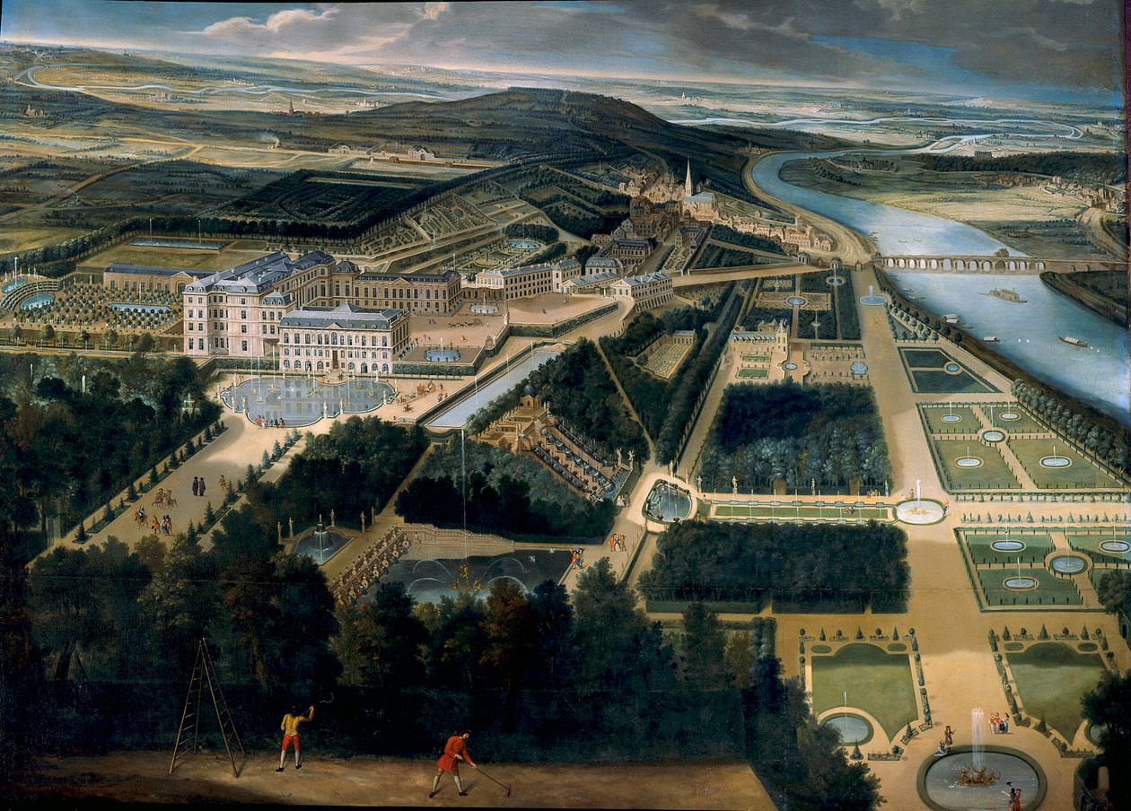 Översikt över slottet och trädgårdarna i Saint Cloud (Saint-Cloud) Målning av Etienne Allegrain (1644-1736) 1675 Sön. 3, x3,83 m Versailles, musee du chateau - Utsikt över slottet och trädgården i Saint Cloud (Frankrike) - Målning av Etienne Allegrain (164 av Etienne Allegrain