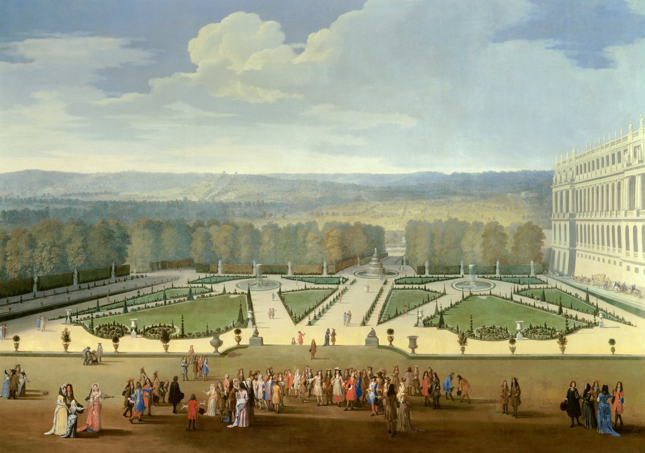 Promenade de Louis XIV (1638-1715) med tanke på den norra parterren i trädgårdarna i Versailles Målning av Etienne Allegrain (1644-1736) 1688 ca. Sol. 2,3x2,9 m av Etienne Allegrain