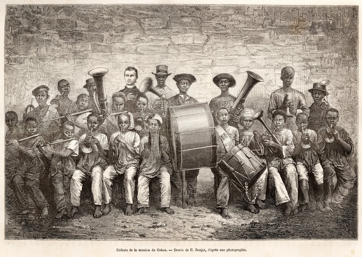 Barnorkester i Gabon, 1876 av Etienne Antoine Eugene Ronjat