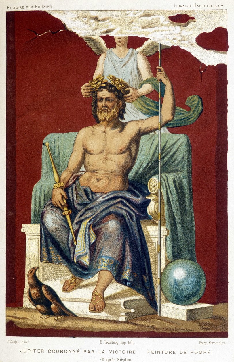 Jupiter (Zeus) krönt av Victory - enligt en fresk av Pompeji uppvuxen av Nicolini. av Etienne Antoine Eugene Ronjat