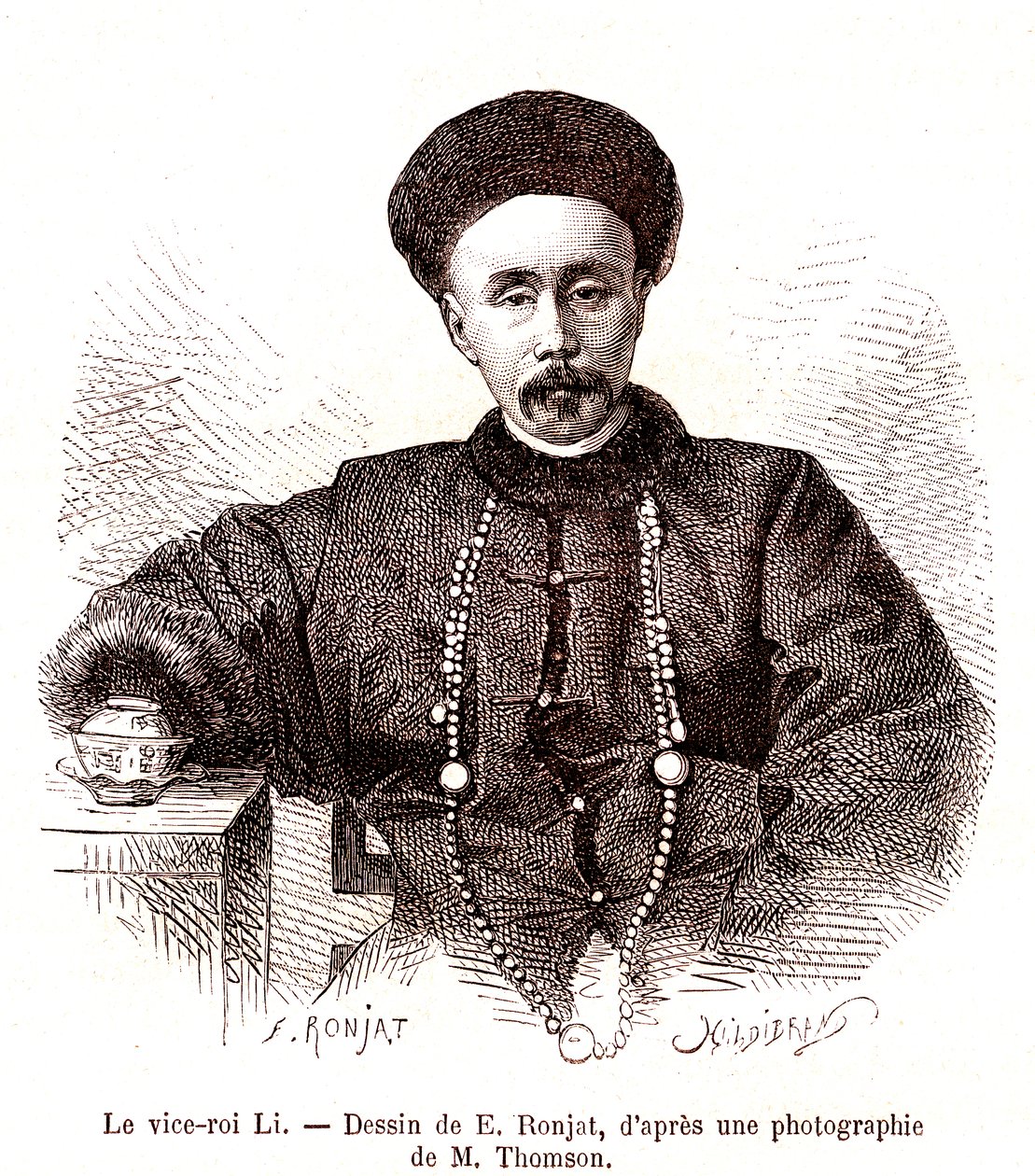 Li Hongzang, vicekung av Zhili, vid Kinas kejserliga hov. 1873 (gravyr) av Etienne Antoine Eugene Ronjat