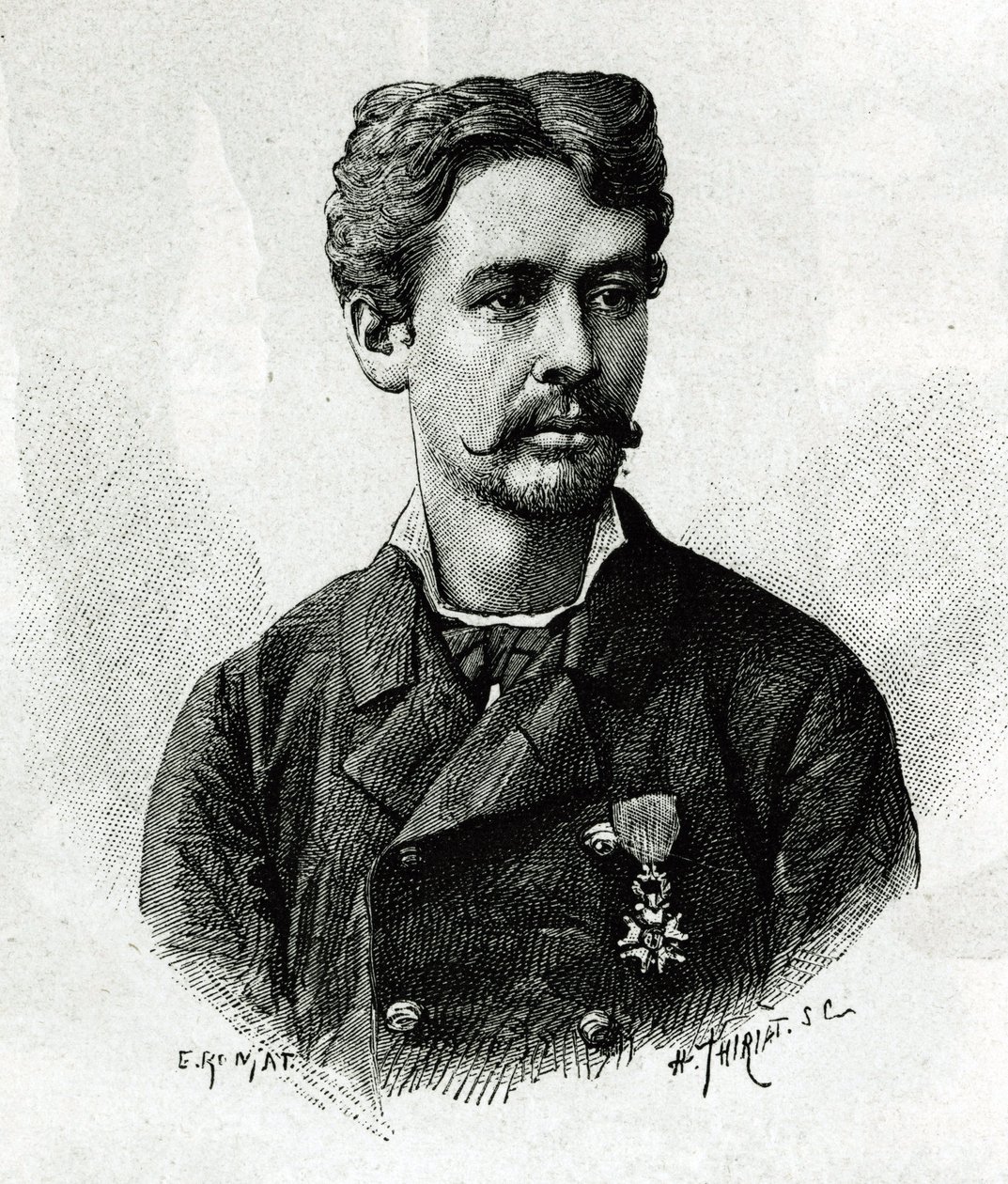 Porträtt av doktor Tautain, under expeditionen till Afrika 1879-1882, under befäl av Gallieni. Gravyr av E. Ronjat, från ett fotografi, för att illustrera berättelsen "Exploration du Haut Niger (Haut Niger)" (nuvarande Mali) av befälhavare Joseph Gallien av Etienne Antoine Eugene Ronjat
