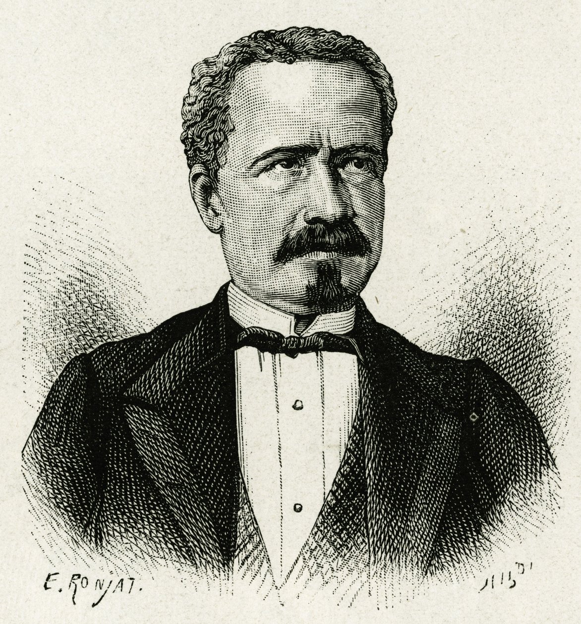 Porträtt av Ecuadors president från 1875 till 1876, Don Antonio Borrero. Gravyr av E. Ronjat, efter ett fotografi, för att illustrera berättelsen "The Equinoxiale America"" av Etienne Antoine Eugene Ronjat