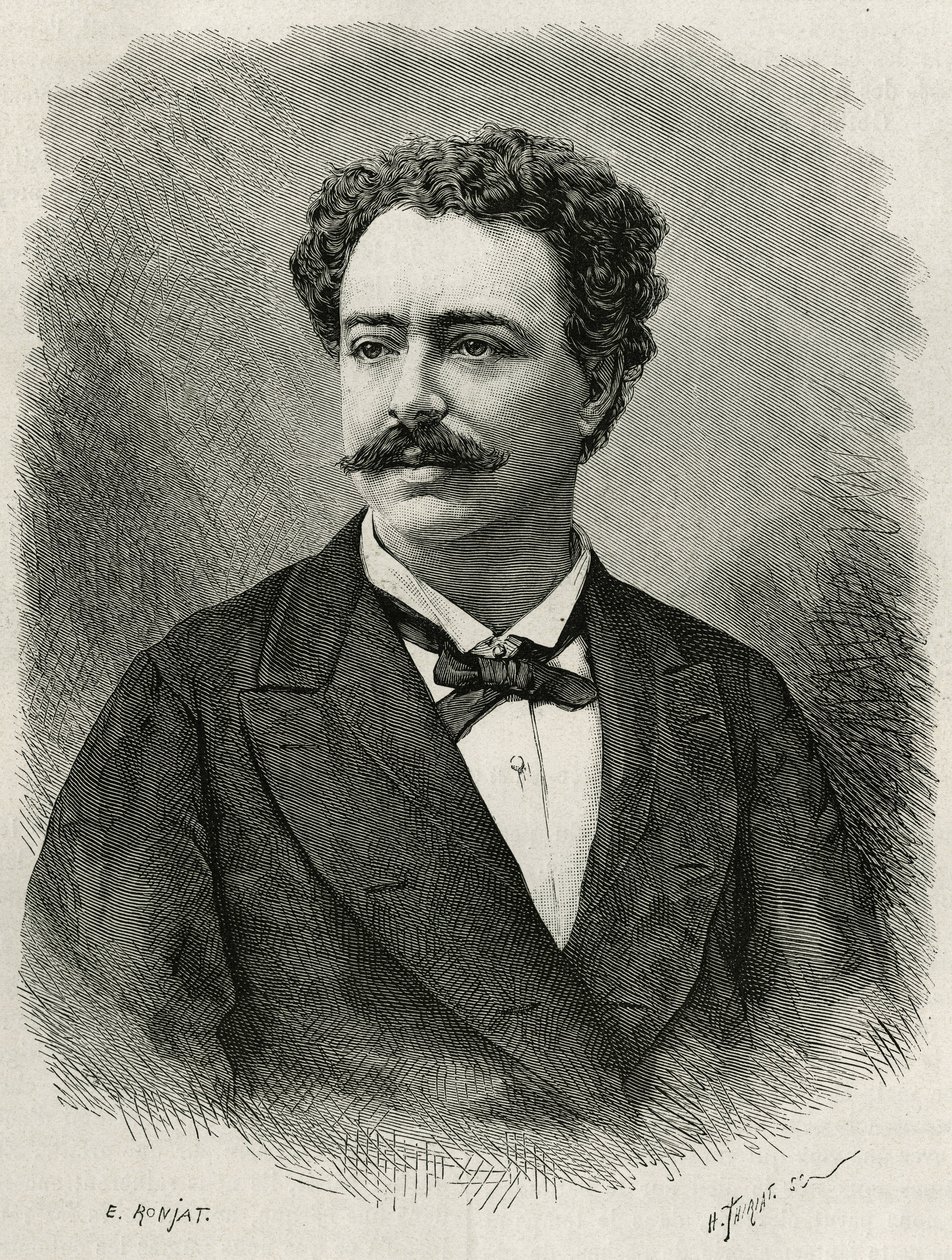 porträtt av författaren och resenären Edmondo de Amicis (1846-1908), italiensk författare, gravyr av E.Ronjat, för att illustrera historien om Marocko av Edmondo de Amicis, 1875, publicerad i tour du monde, under ledning av Edouard Charton av Etienne Antoine Eugene Ronjat