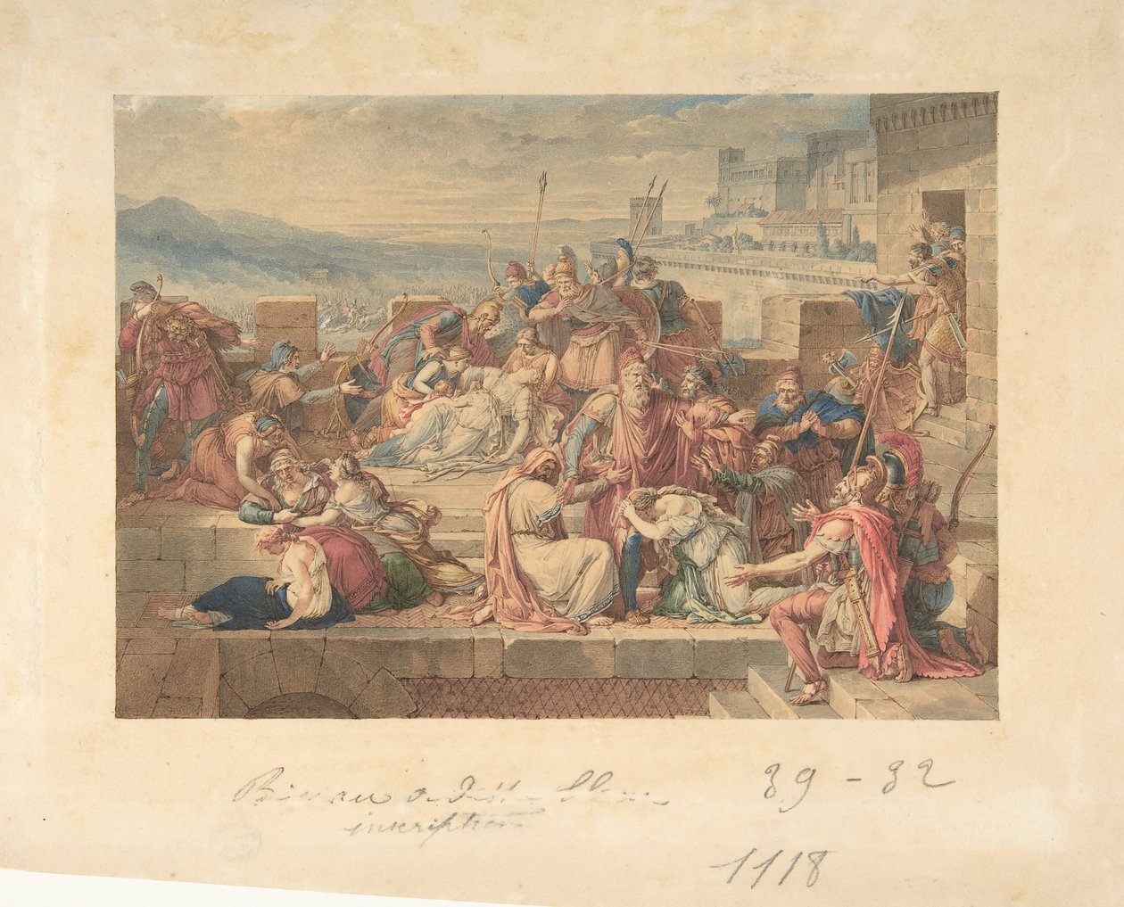 Priam och hans familj sörjer Hectors död, n.d.. av Etienne Barthelemy Garnier