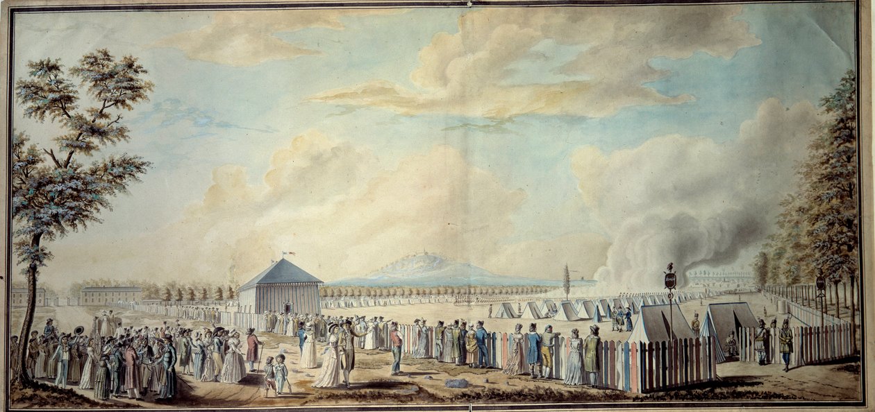 Franska revolutionen: ""Militärläger vid School of Mars för den republikanska arméns framtida chefer"" Akvarell av Etienne Bericourt (1700-talet) 1794 Paris, B.N. av Etienne Bericourt