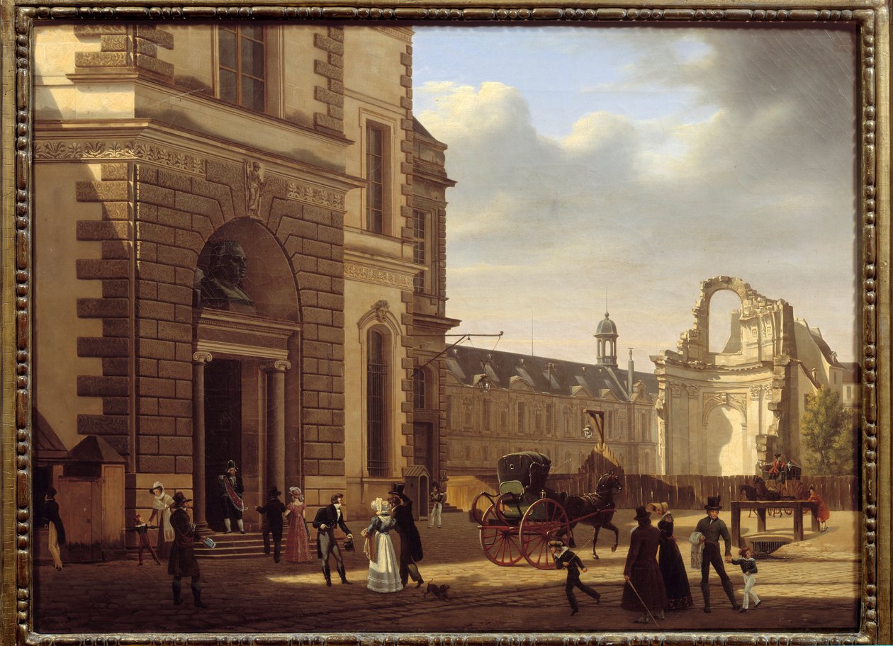 Ingången till Louvren och ruinerna av Saint Louis du Louvren. Utsikt över Paris. Målning av Etienne Bouhot (1780-1862) av Etienne Bouhot