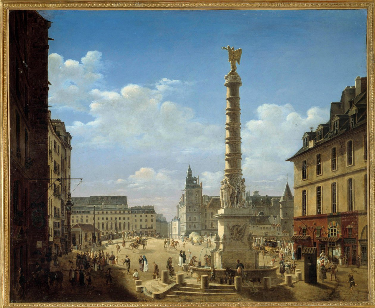 Torget och fontänen av Chatelet Målning av Etienne Bouhot (1780-1862) 1810 Sön. 0,81x0,99 m Paris, Carnavalet Museum av Etienne Bouhot