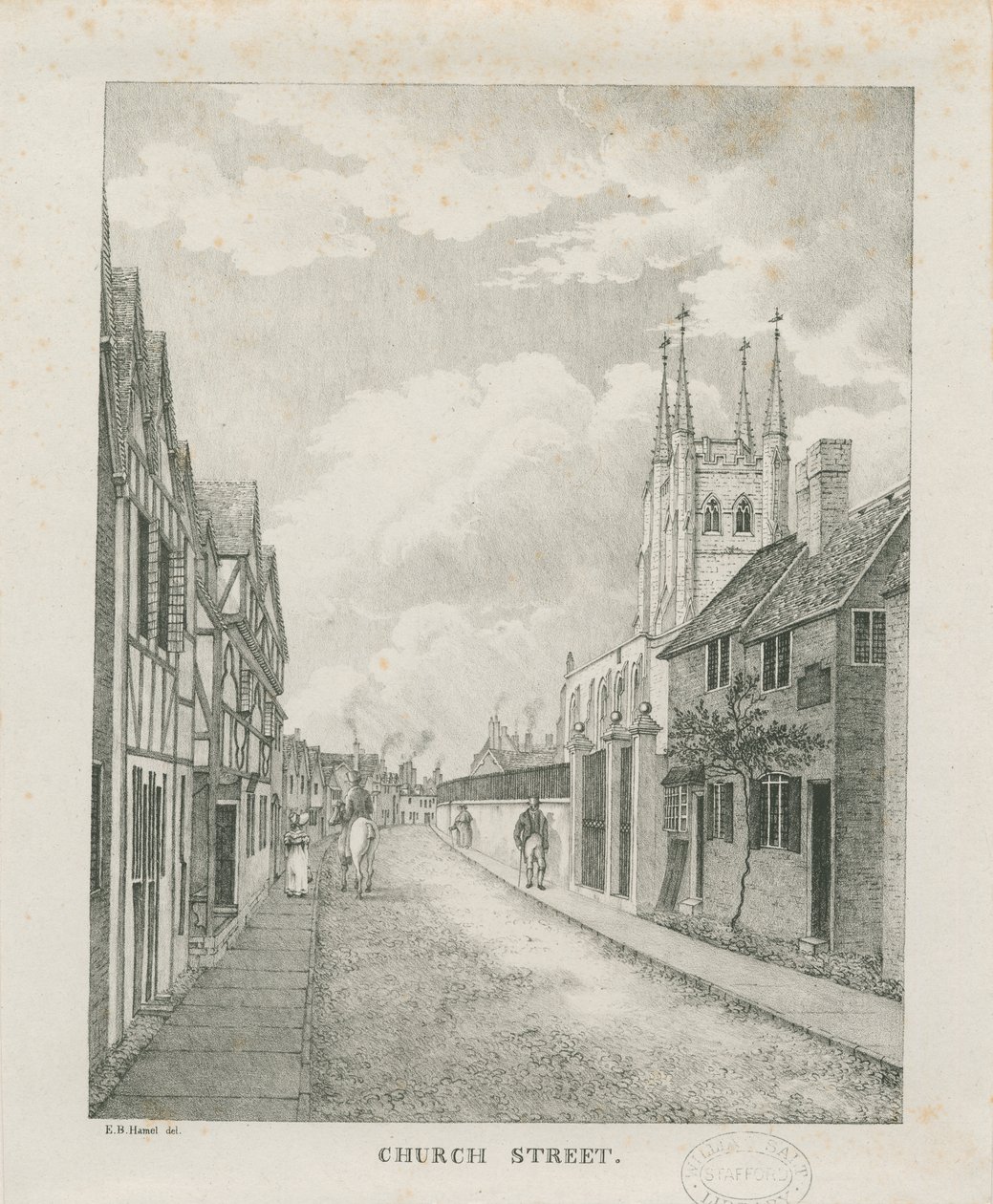 Tamworth - Church Street: litografi, nd [1796-1865] (tryck) av Etienne Bruno Hamel