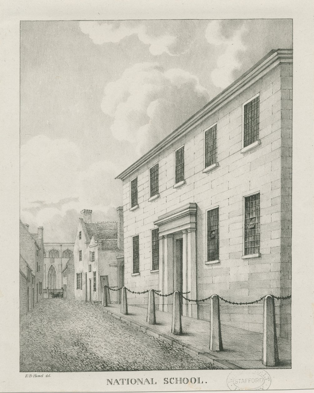 Tamworth - National School: litografi, nd [1796-1865] (tryck) av Etienne Bruno Hamel